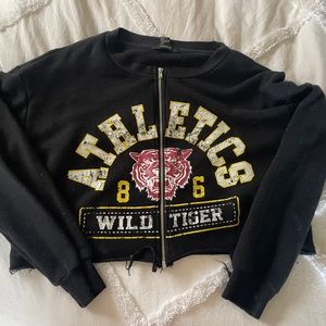 Cropped Zip Up Crewneck Sweatshirt